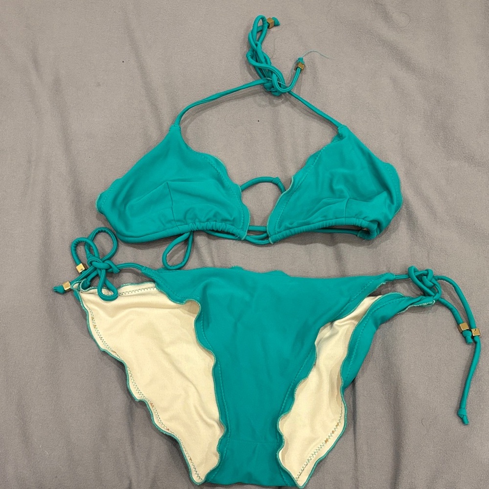 Shoshanna Teal String Bikini Top and Bottom 👙